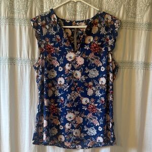 41 Hawthorn Floral Ruffle Sleeve Blouse - Navy and Pink
